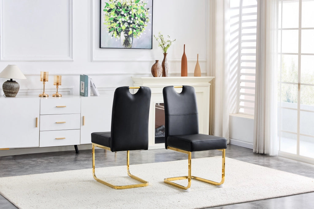 Sedia da Pranzo con Schienale Ergonomico e Piedini Antiscivolo, in PU, Nero
