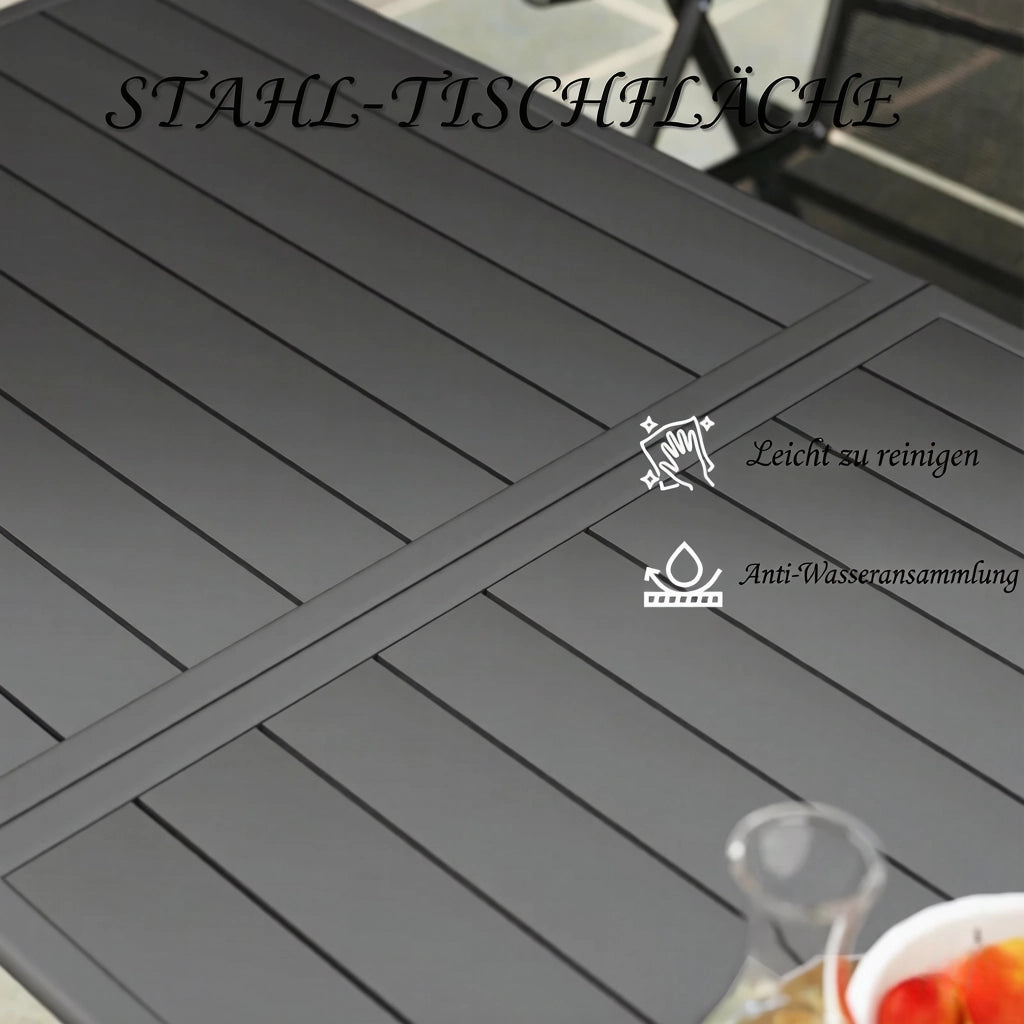 TAVOLO da giardino per 6 persone 150x80x74 cm in acciaio grigio