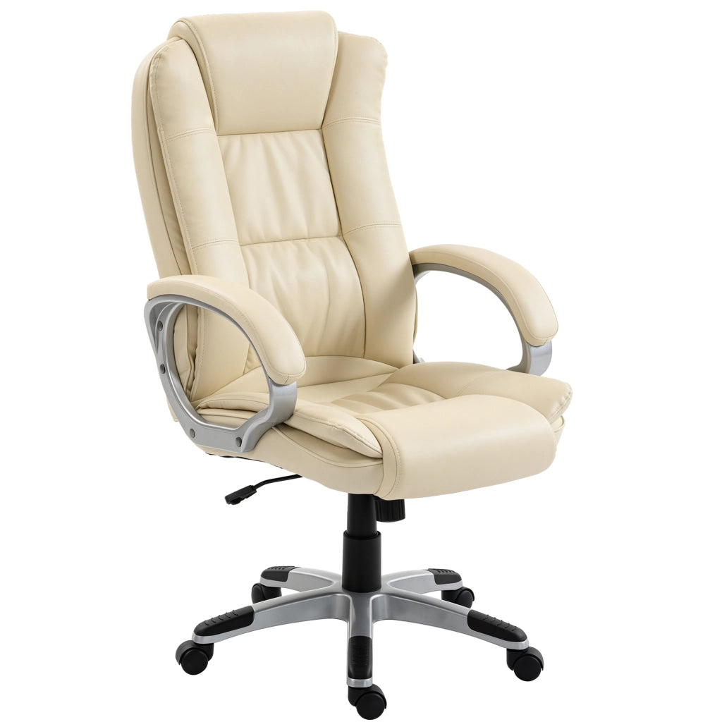 Sedia da Ufficio Girevole in Pelle PU con Dondolo. Schienale Alto e Altezza Regolabile. Beige