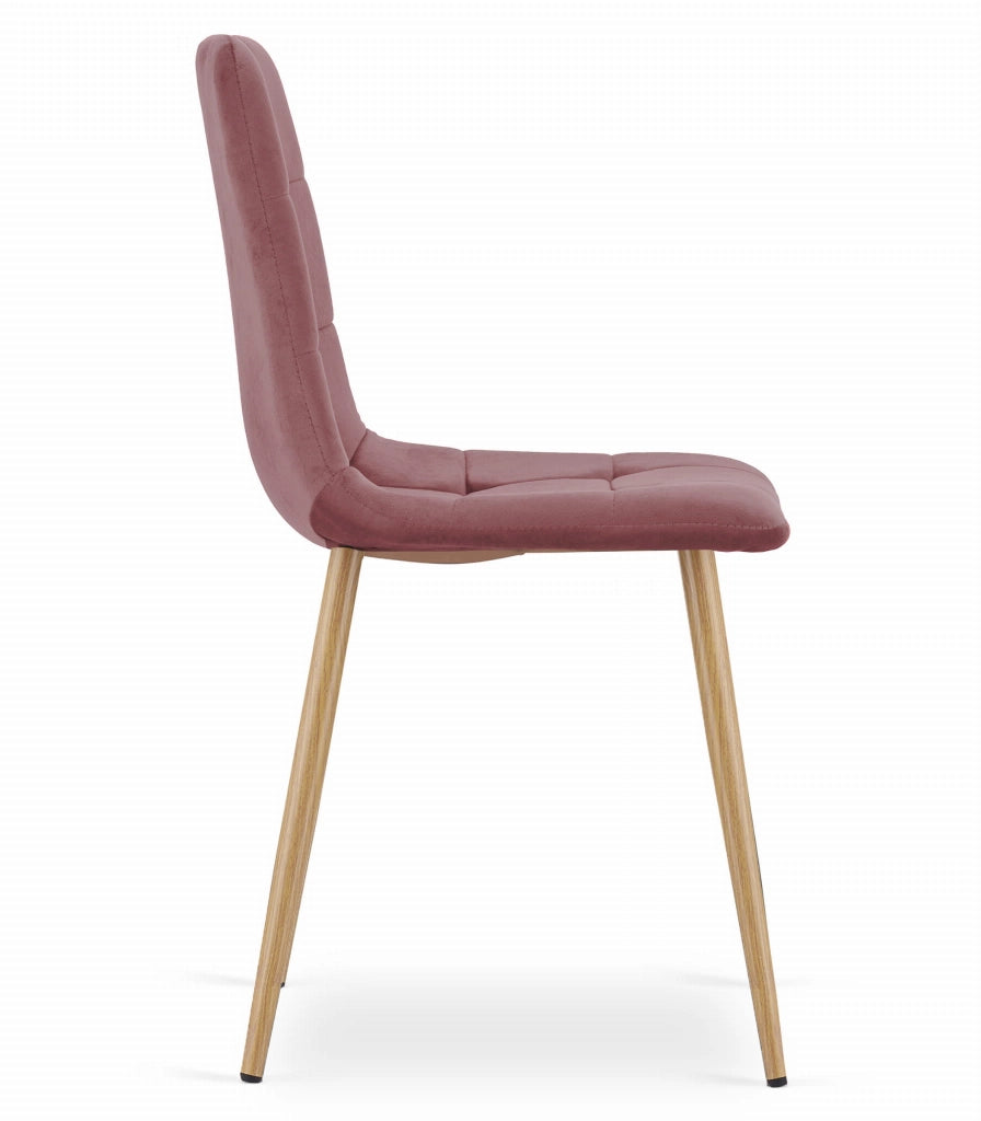 Sedia Valora PYRA in velluto rosa con gambe in legno per soggiorno x3
