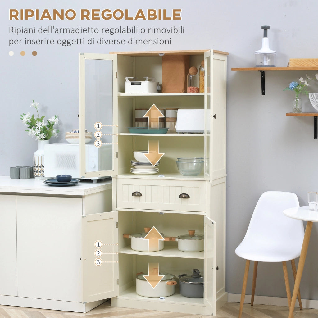 Mobile Dispensa a 5 Livelli con Cassetto Centrale in MDF e Truciolato, 76x40x182.5 cm, Bianco Crema