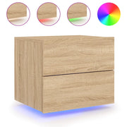Comodino a Parete-Tavolino da notte con luci LED Rovere Sonoma