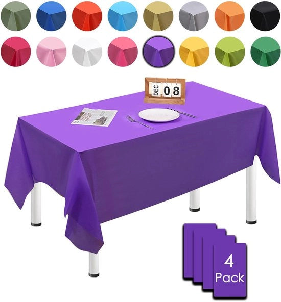 4 pacchi di copriscienza rettangolari da tavolo da asporto, 137cm x 274cm, impermeabili e resistenti all'acqua, colore scuro violaceo, adatti per feste di compleanno, matrimoni, Natale, feste per bambini, cucine, giardini e feste.