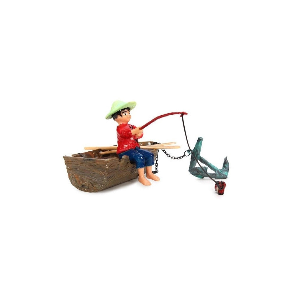 Trade Shop - Ornamento Acquario Action Movimento Barca Ragazzo Peascatore Ancora Decorazioni -