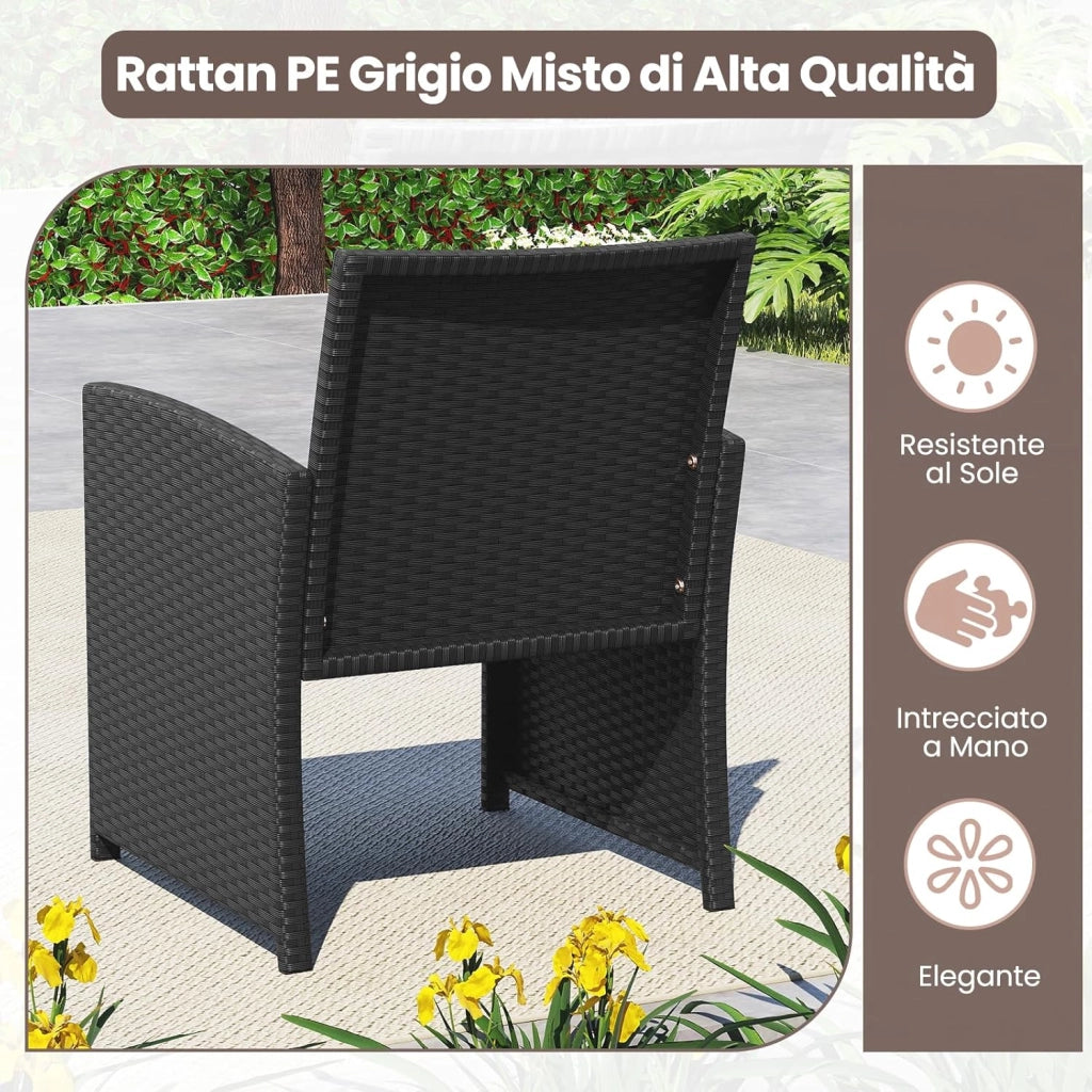 Set Salotto da Giardino 4 Pezzi, Divanetto e Poltrone in Rattan con Tavolino da Caffè in Vetro Temperato, Set di Mobili da Esterno Imbottiti per Cortile, Veranda e Bordo Piscina (Bianco)