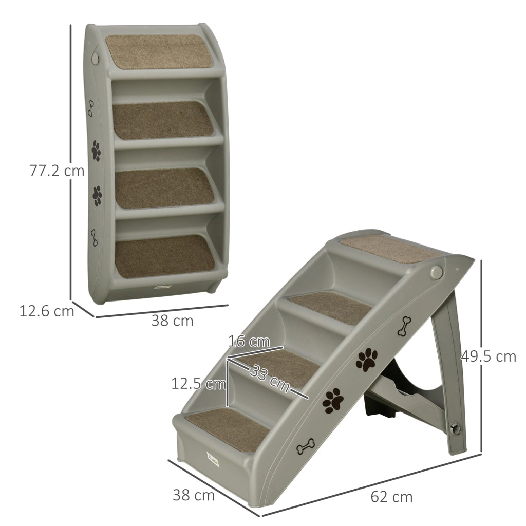 EasyComfort Scaletta per Cani Pieghevole con 4 Gradini Antiscivolo, Scaletta per Animali da 10kg max, 62x38x49.5 cm, Grigio