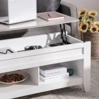 Tavolino Rettangolare con Piano sollevabile, 2 Ripiani, in Truciolato 105x50x49 cm, Bianco