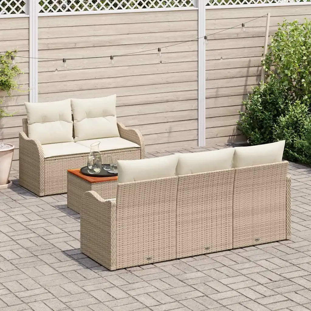 Set Divano da Giardino con cuscino 6 pcs Beige polyrattan