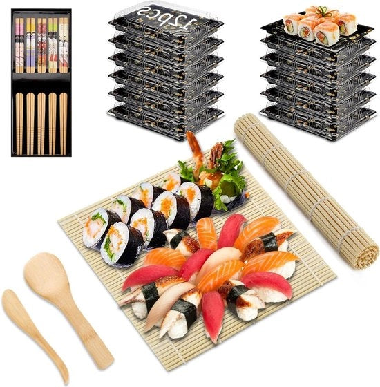 Set di sushi da 20 pezzi con tavoli di servizio, bastoncini da cibo, mat di sushi e setaccio di riso - ideale per buffet di sushi per principianti