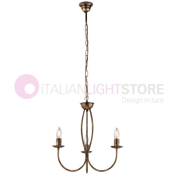 BAJA Lampadario Candelabro Ferro a 3 Luci Classico Marrone Oro