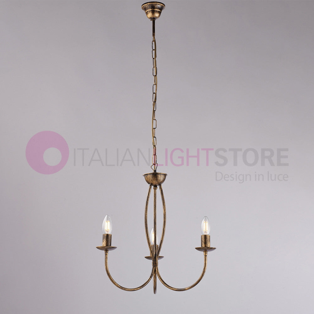 BAJA Lampadario Candelabro Ferro a 3 Luci Classico Marrone Oro