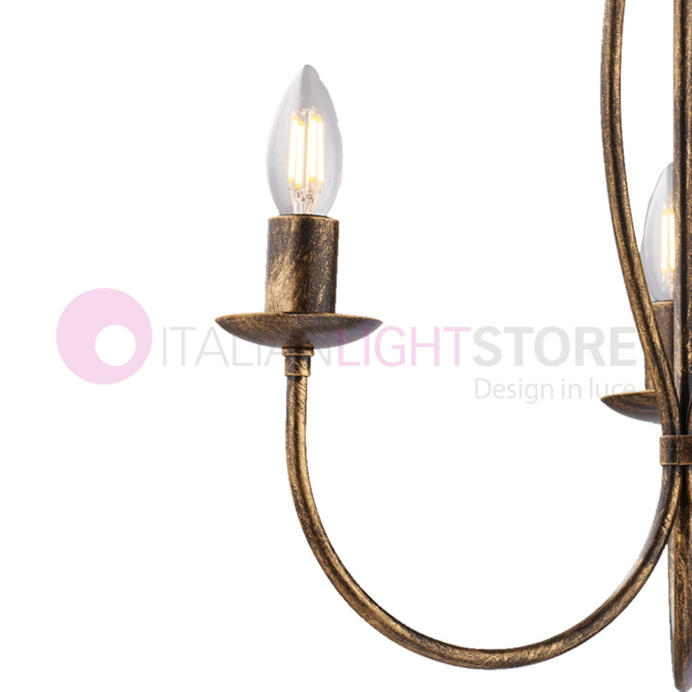 BAJA Lampadario Candelabro Ferro a 3 Luci Classico Marrone Oro