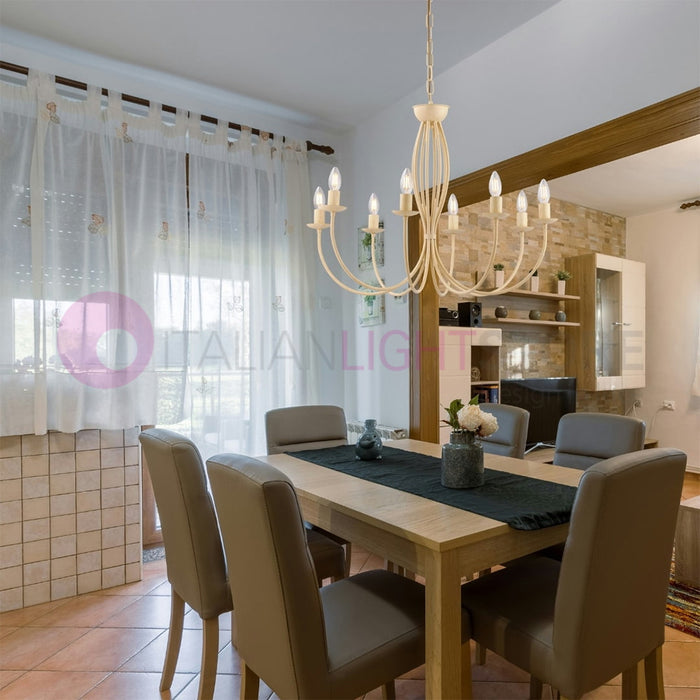 BAJA Lampadario Candelabro Ferro a 8 Luci Classico Avorio decapè
