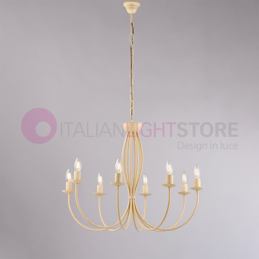 BAJA Lampadario Candelabro Ferro a 8 Luci Classico Avorio decapè
