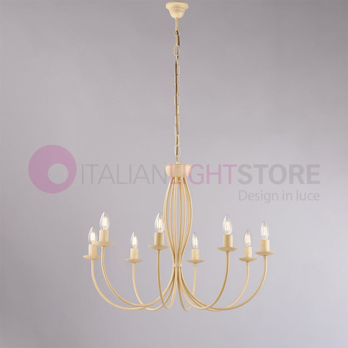 BAJA Lampadario Candelabro Ferro a 8 Luci Classico Avorio decapè