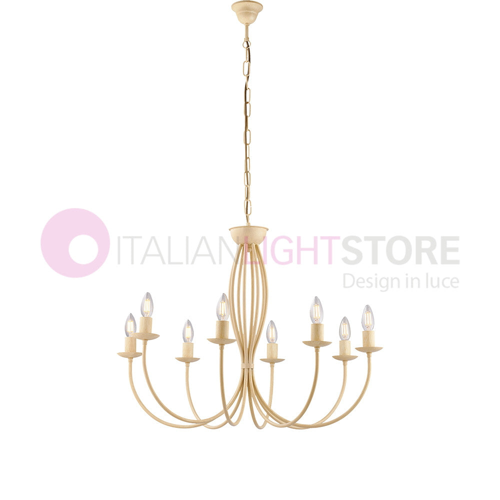 BAJA Lampadario Candelabro Ferro a 8 Luci Classico Avorio decapè