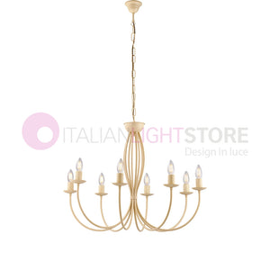 BAJA Lampadario Candelabro Ferro a 8 Luci Classico Avorio decapè
