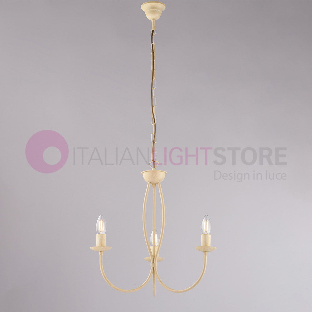 BAJA Lampadario Candelabro Ferro a 3 Luci Classico Avorio decapè