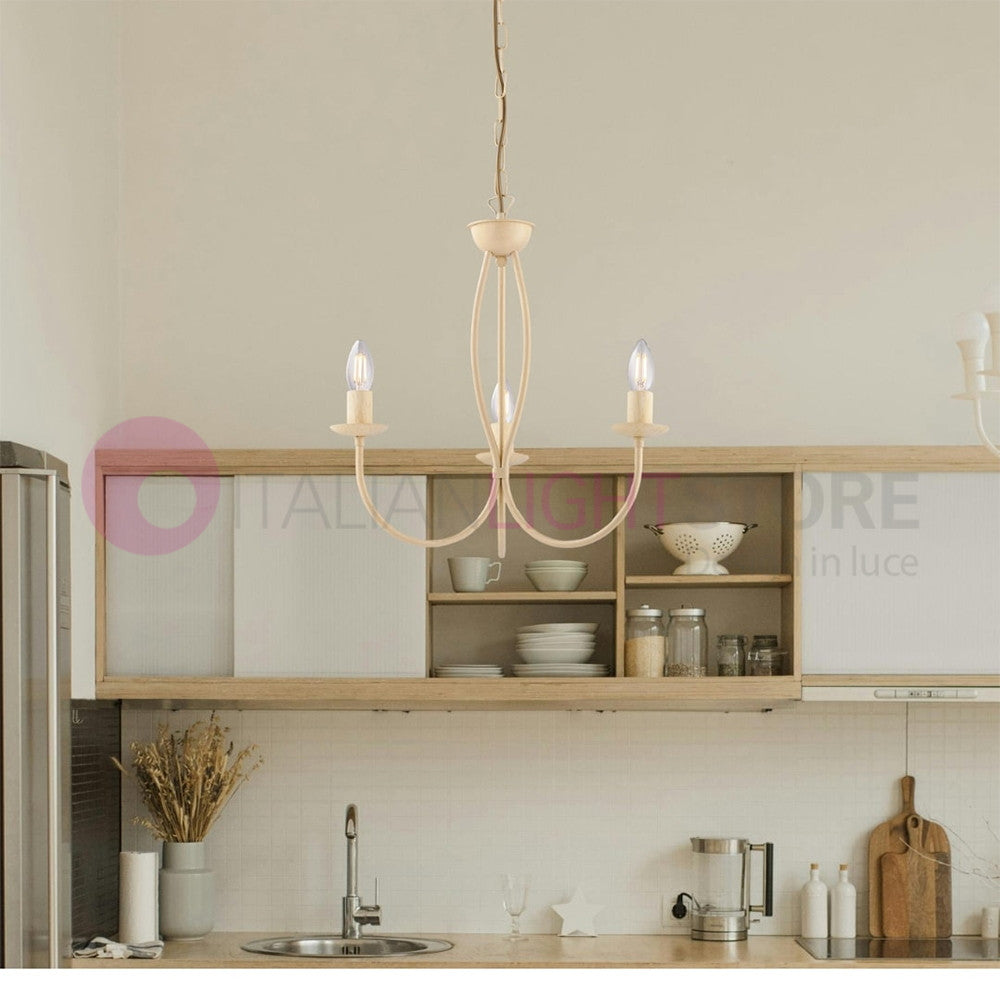 BAJA Lampadario Candelabro Ferro a 3 Luci Classico Avorio decapè