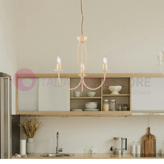BAJA Lampadario Candelabro Ferro a 3 Luci Classico Avorio decapè