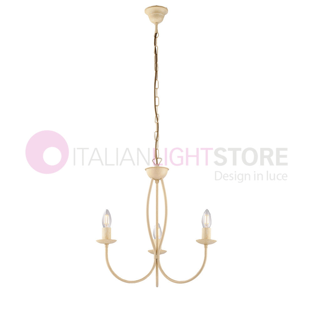 BAJA Lampadario Candelabro Ferro a 3 Luci Classico Avorio decapè