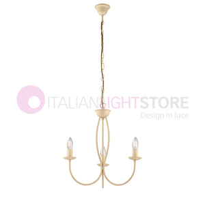 BAJA Lampadario Candelabro Ferro a 3 Luci Classico Avorio decapè