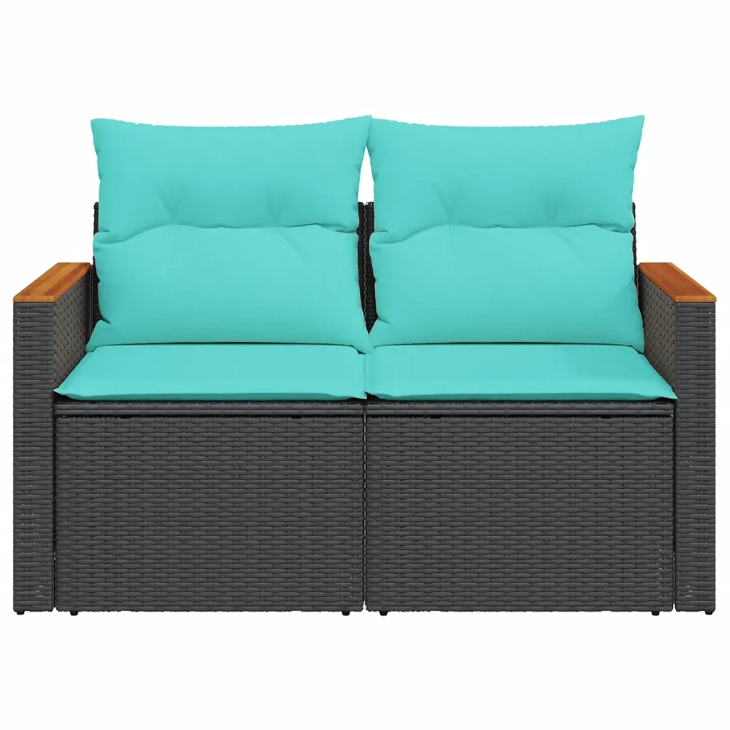 Divano da giardino con cuscini 2 Posti-Sofa da Giardino-Divano da esterno nero in polyrattan 287201