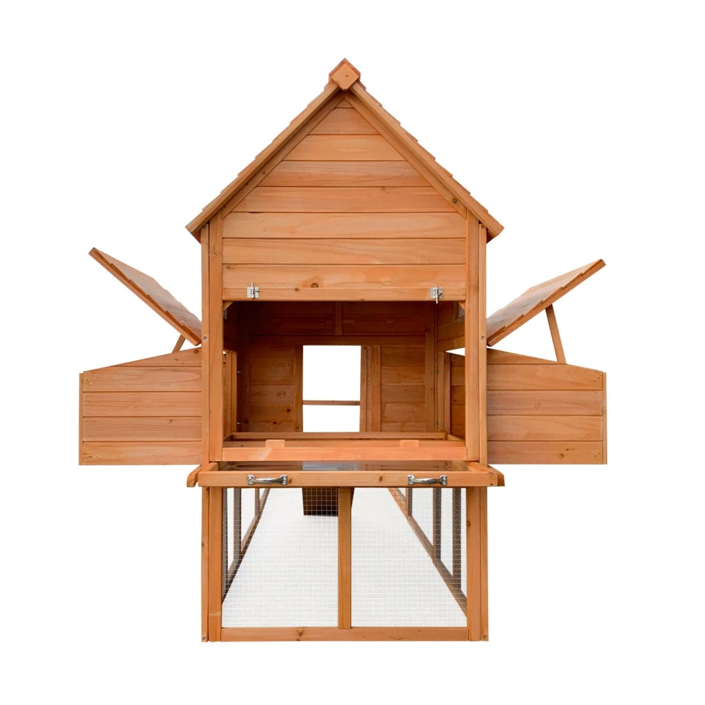 Pollaio con nidi e accesso all'aria aperta 310 cm legno rete metallica zincata marrone 16_0000582