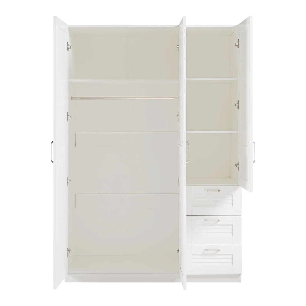 Mobile contenitore per camera da letto con 4 ripiani e 3 cassetti MDF 176 x 120 x 52 cm bianco 03_0008870