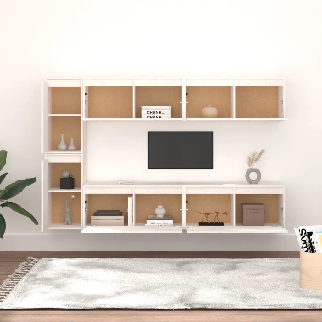Mobili Porta TV 6 pz Bianchi in Legno Massello di Pino 3100235