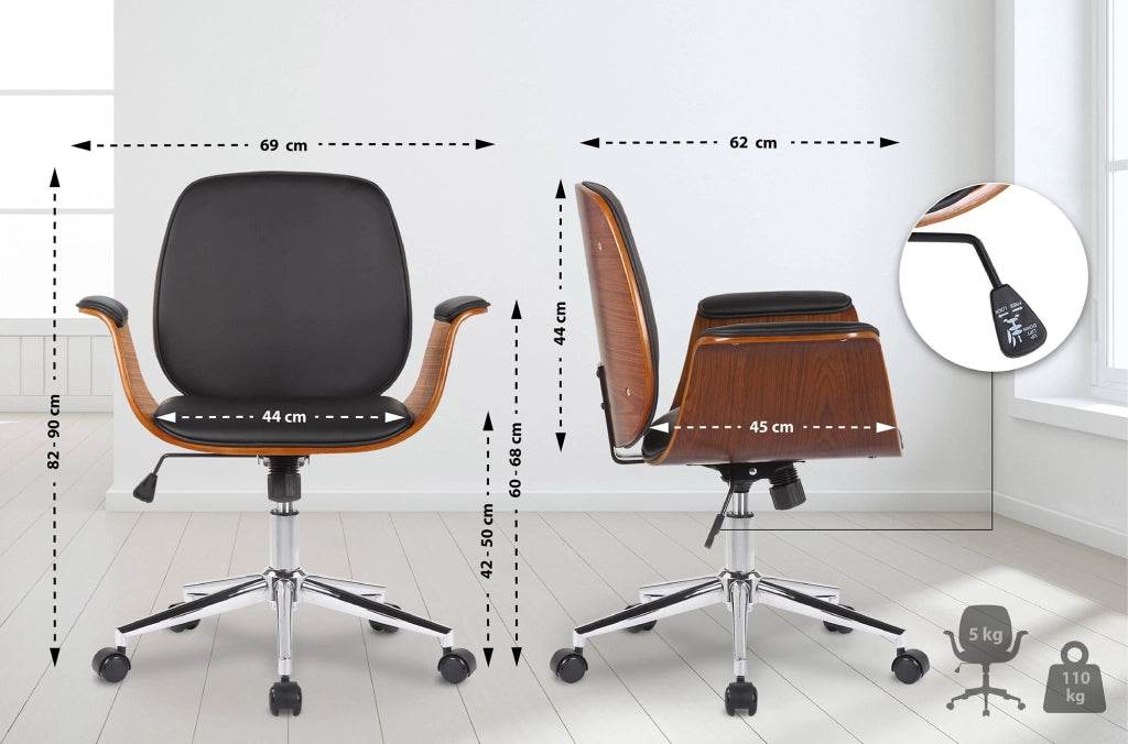 Sedia ufficio Kemberg in similpelle Noce/nero