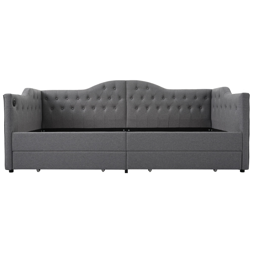Letto giorno funzione ricarica usb tipo c in lino grigio 90x190 cm