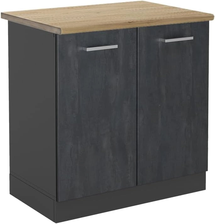 Mobile lavello cucina R-Line, Calcestruzzo nero, 80 cm PT Rovere, per la libera combinazione all'interno di sistemi cucina modulari