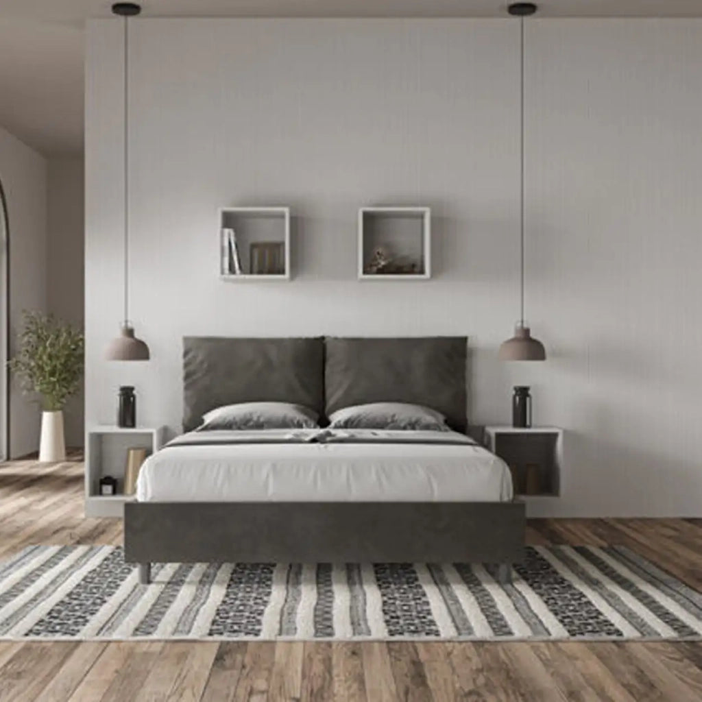 Letto matrimoniale senza rete imbottito 160x190 microfibra grigio Antea
