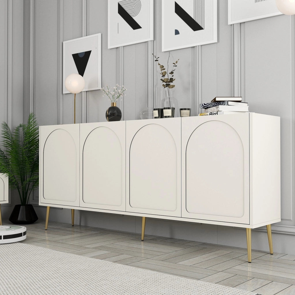 Credenza in legno "Lyon" - 180 x 35 x 80 cm - Crema, Oro