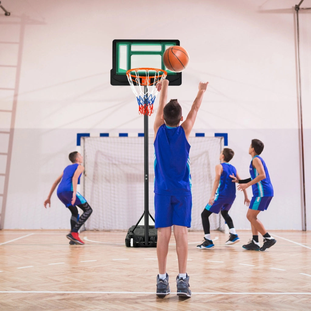 Canestro per bambini regolabile in altezza con incavo per pallone, Canestro basket portatile con ruote Verde