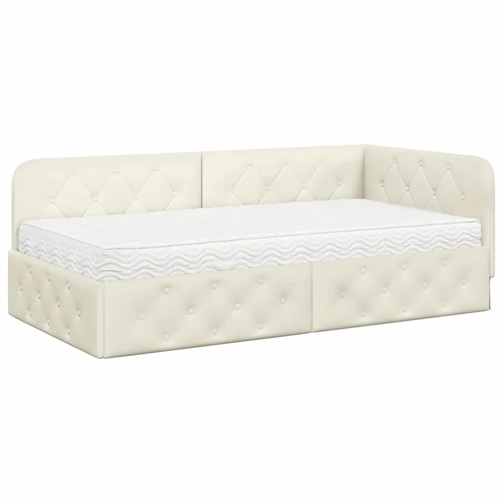 Letto singolo | Letto per adulti | Cornice del letto ad angolo Crema 90 x 200 cm Velluto