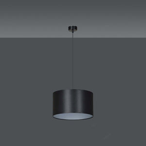 Sospensione 1 Luce Roto Con Paralume A Cilindro In Tessuto Nero E Argento