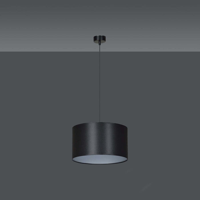 Sospensione 1 Luce Roto Con Paralume A Cilindro In Tessuto Nero E Argento