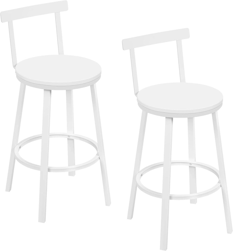 Sgabelli Cucina Set di 2, Sgabelli da Bar per Colazione, con Poggiapiedi e Schienale, Struttura in Metallo, Effetto Legno Chiaro