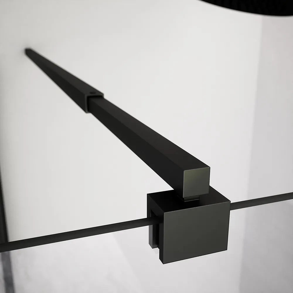 Box doccia 90x90cm con apertura saloon e parete fissa, profili nero opaco e vetro da 6mm trasparente h195 | Elba
