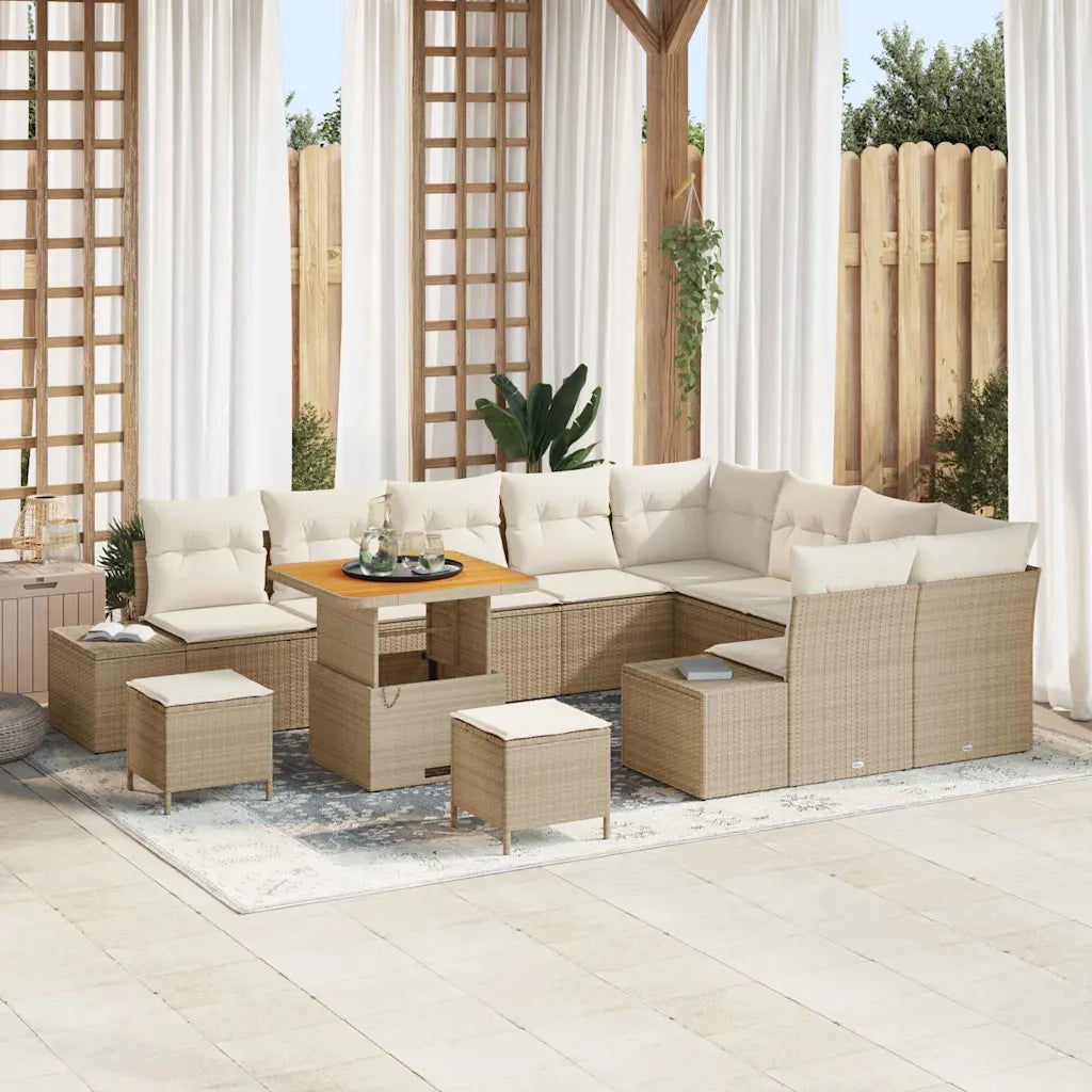 Set Divano da Giardino con cuscino 12 pcs Beige Poly Rattan
