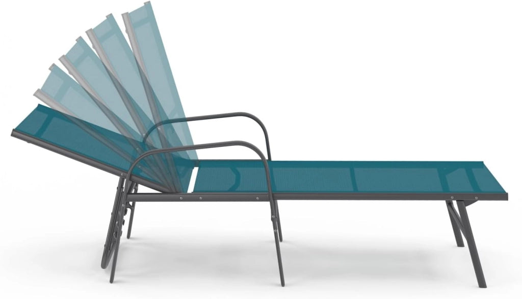 Set di 2 lettini da Giardino reclinabili FIDJI in Acciaio Grigio Antracite e Tessuto Blu Anatra