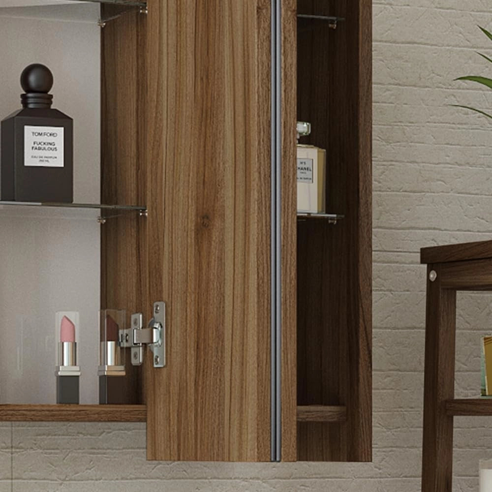 Specchio contenitore bagno Majest, Noce, 67.4 x 68 cm, adatto per montaggio a parete e combinabile con la serie Majest
