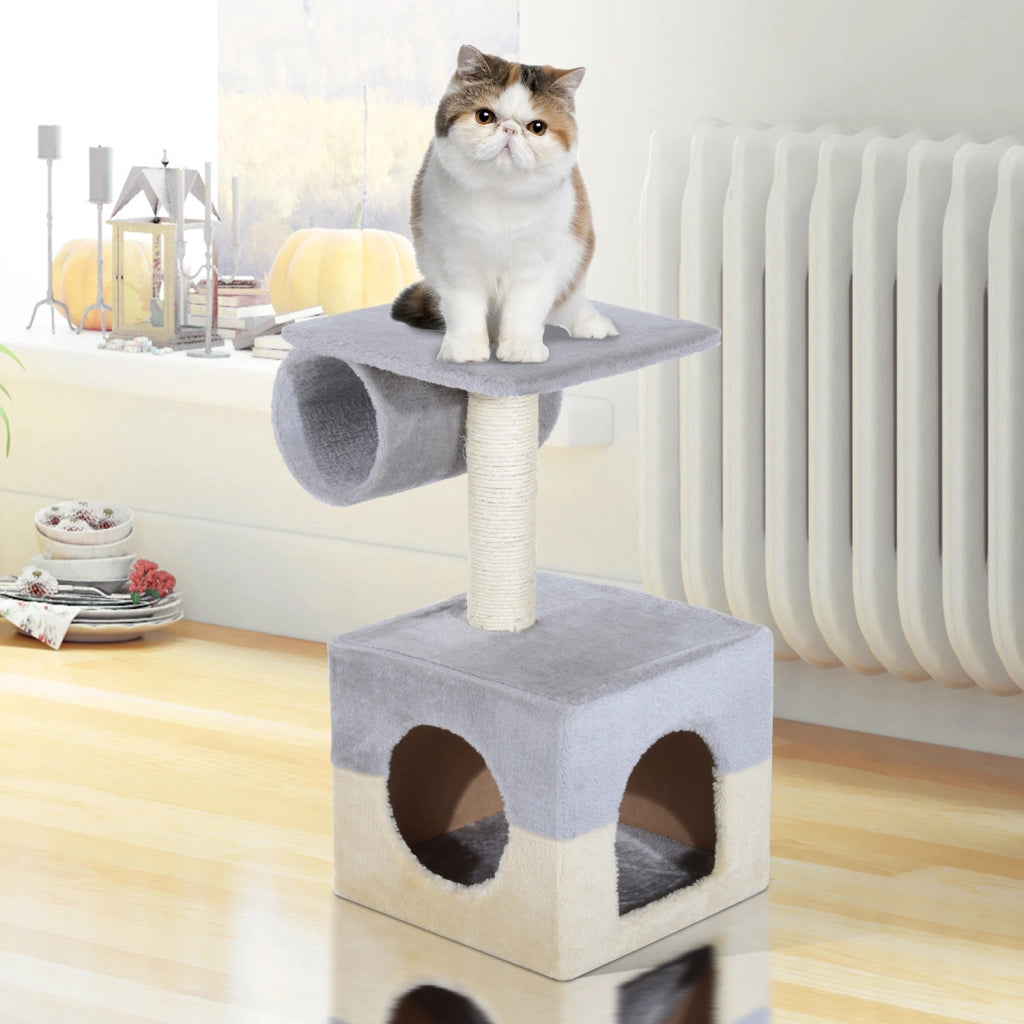 Albero per Gatti con Casetta e Posti ¨C Zephmum ¨C Grigio e Beige 31x31x58 cm