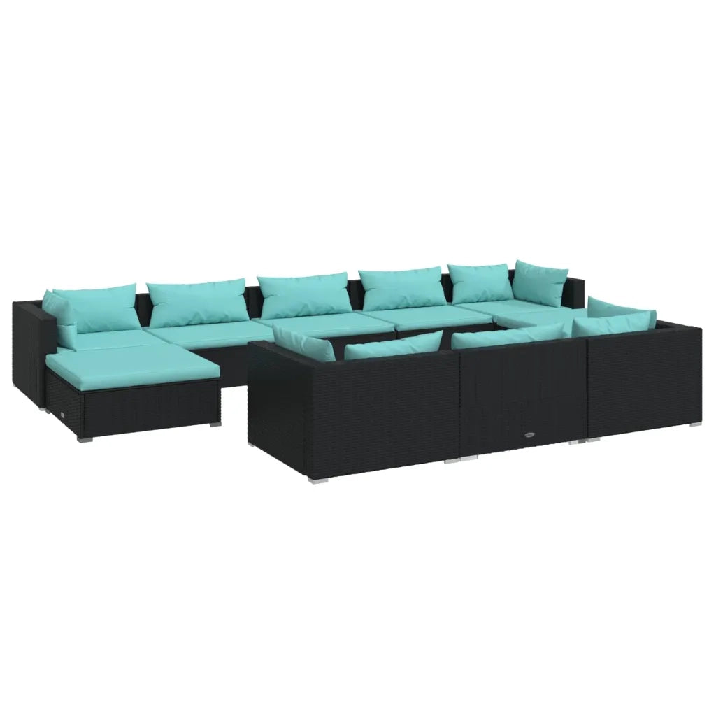Set Divani da Giardino 10 pz con Cuscini in Polyrattan Nero 3102041