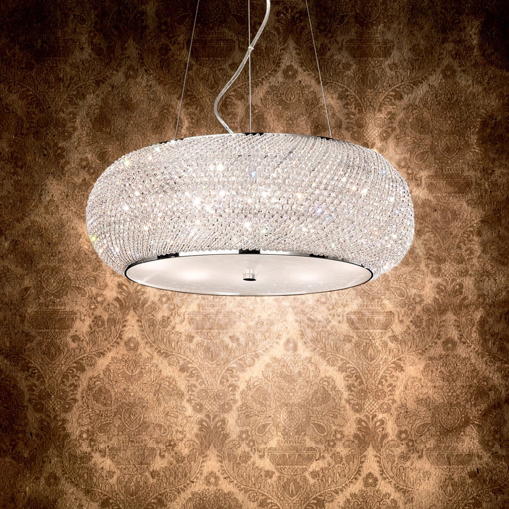 Sospensione Contemporanea Pasha' Metallo-Cristallo Cromo 6 Luci E14