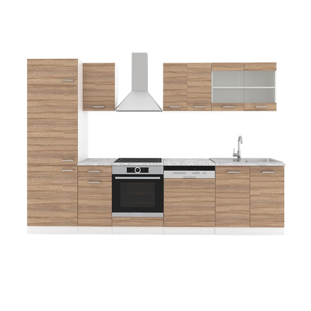 Cucina componibile R-Line Sonoma/Bianco 300 cm senza piano di lavoro Vicco