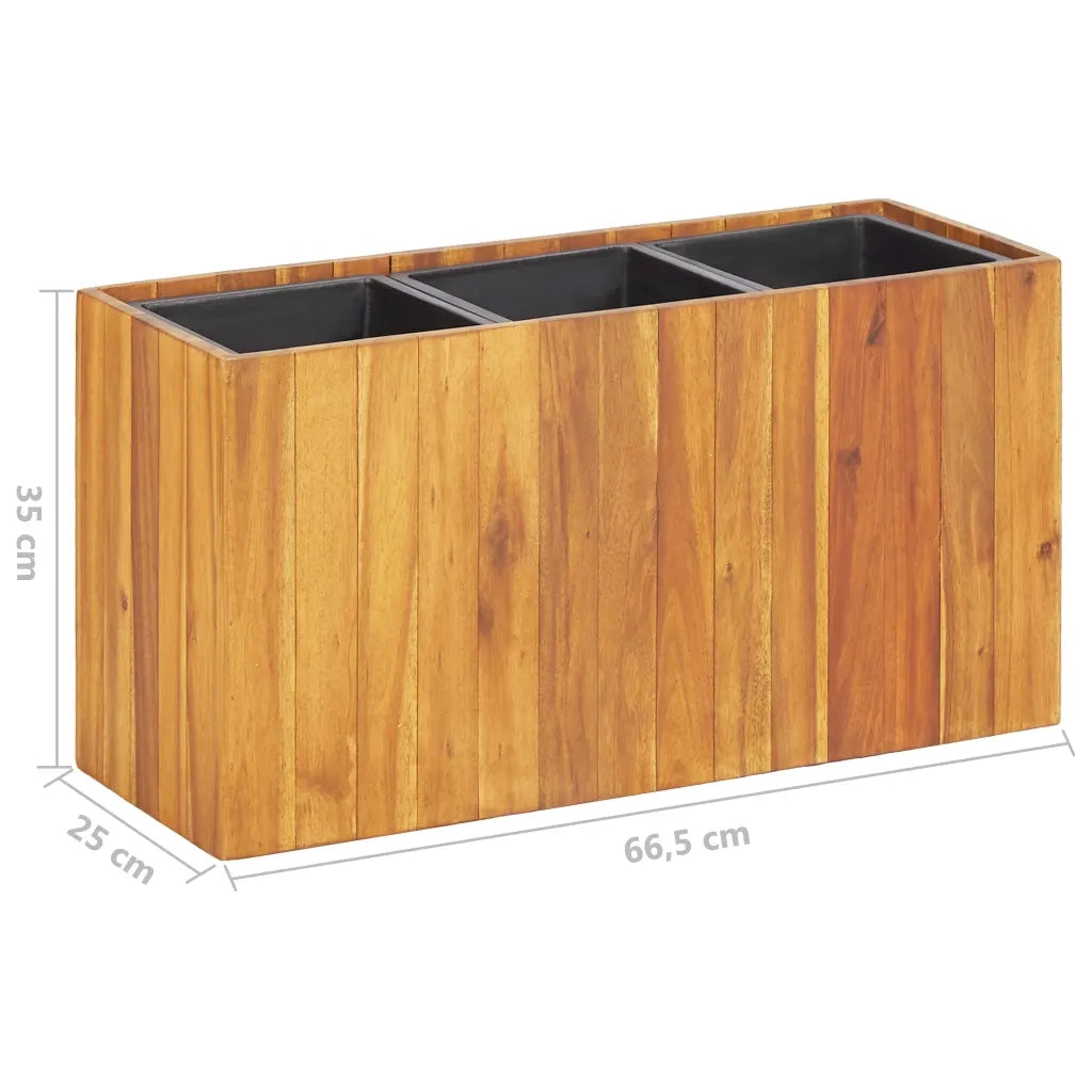 Letto Rialzato da Giardino con 3 Vasi in Legno Massello d'Acacia 46572