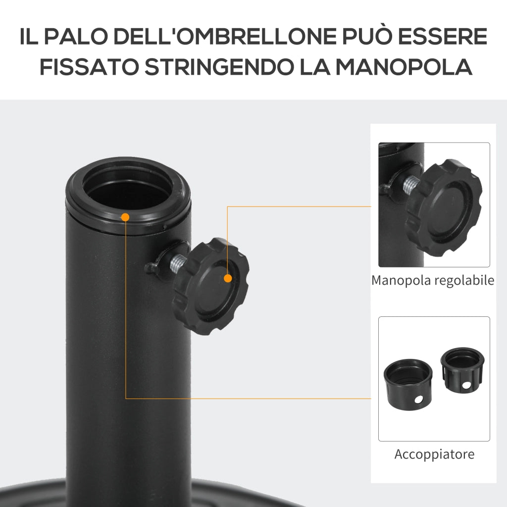 Base per Ombrellone Rotonda ?43cm da 13kg in Cemento per Pali da 32/38/48mm, Nero